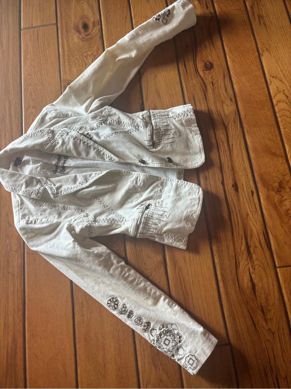 Womens White Embroidered Leather-Style Jacket